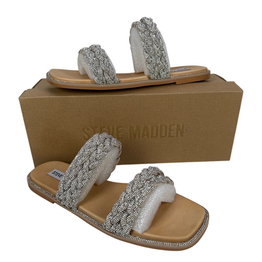 Steve Madden Varen‎ Slide Sandals Womens 7 Shiny Sequined 2 Strap Flat Open Toe